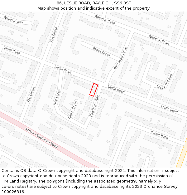 86, LESLIE ROAD, RAYLEIGH, SS6 8ST: Location map and indicative extent of plot