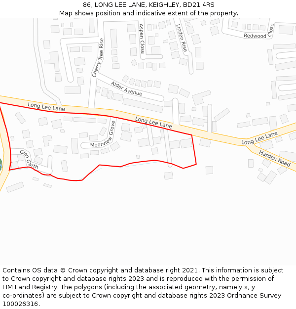 86, LONG LEE LANE, KEIGHLEY, BD21 4RS: Location map and indicative extent of plot