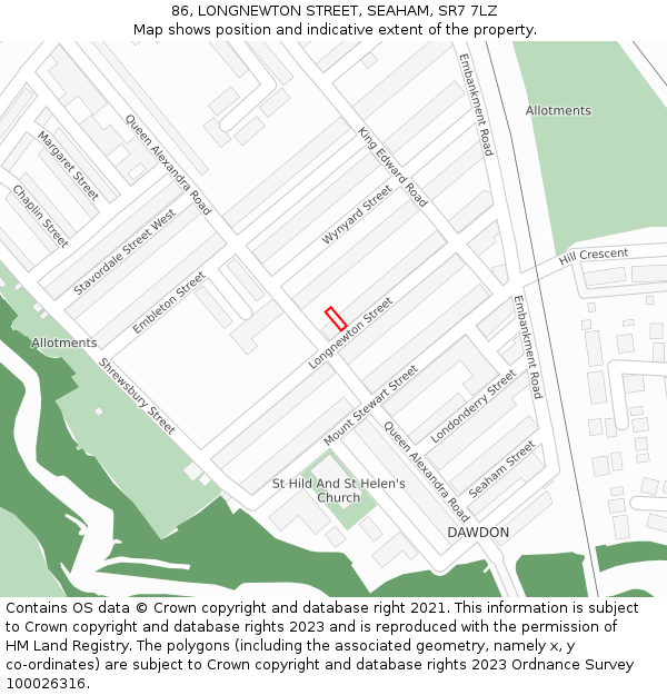 86, LONGNEWTON STREET, SEAHAM, SR7 7LZ: Location map and indicative extent of plot