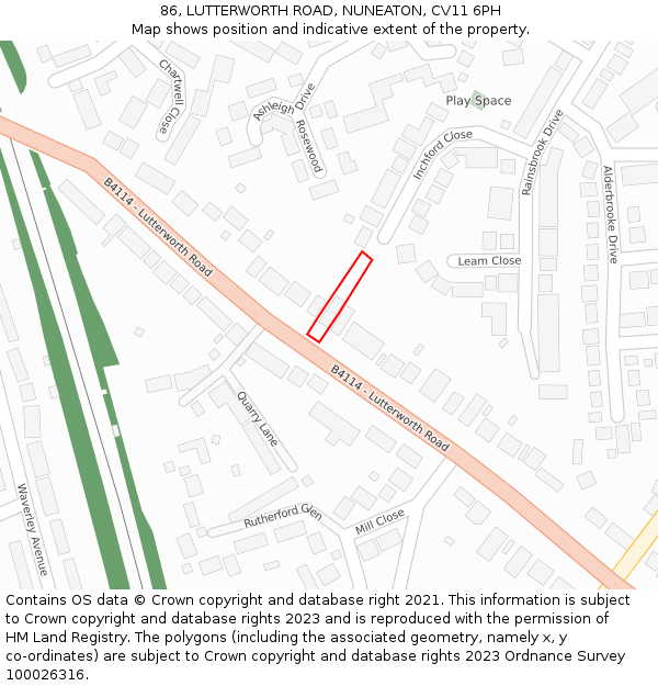 86, LUTTERWORTH ROAD, NUNEATON, CV11 6PH: Location map and indicative extent of plot