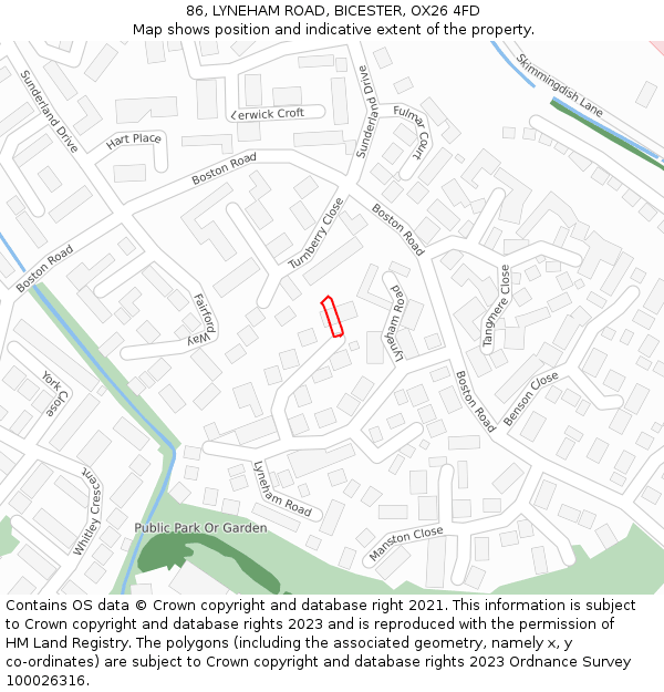 86, LYNEHAM ROAD, BICESTER, OX26 4FD: Location map and indicative extent of plot