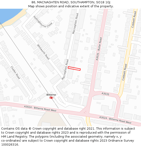 86, MACNAGHTEN ROAD, SOUTHAMPTON, SO18 1GJ: Location map and indicative extent of plot