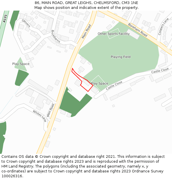 86, MAIN ROAD, GREAT LEIGHS, CHELMSFORD, CM3 1NE: Location map and indicative extent of plot