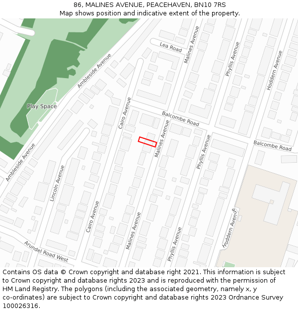 86, MALINES AVENUE, PEACEHAVEN, BN10 7RS: Location map and indicative extent of plot