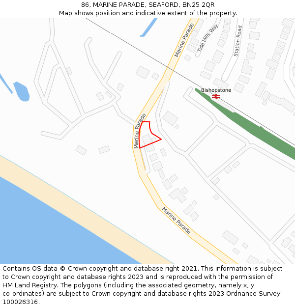 86, MARINE PARADE, SEAFORD, BN25 2QR: Location map and indicative extent of plot