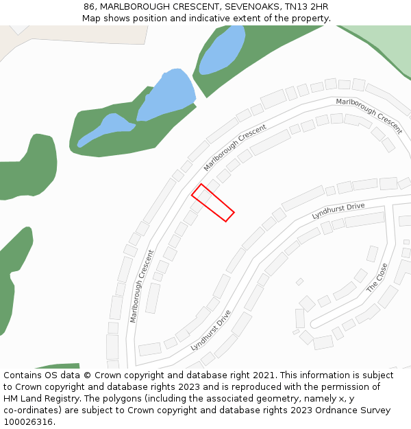 86, MARLBOROUGH CRESCENT, SEVENOAKS, TN13 2HR: Location map and indicative extent of plot