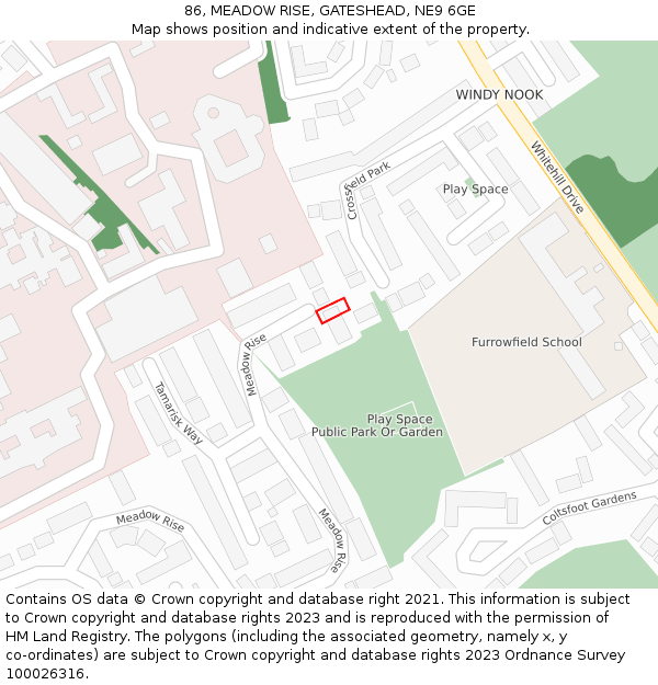 86, MEADOW RISE, GATESHEAD, NE9 6GE: Location map and indicative extent of plot