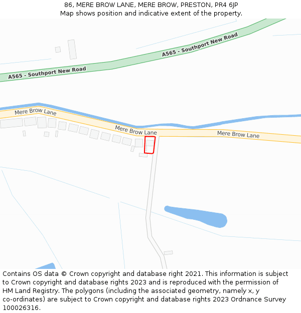 86, MERE BROW LANE, MERE BROW, PRESTON, PR4 6JP: Location map and indicative extent of plot