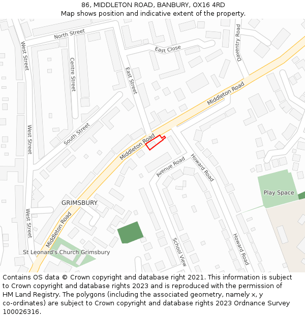 86, MIDDLETON ROAD, BANBURY, OX16 4RD: Location map and indicative extent of plot