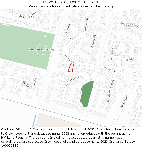 86, MYRTLE WAY, BROUGH, HU15 1SR: Location map and indicative extent of plot