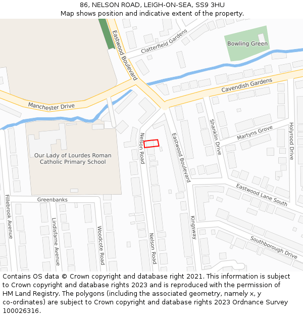 86, NELSON ROAD, LEIGH-ON-SEA, SS9 3HU: Location map and indicative extent of plot