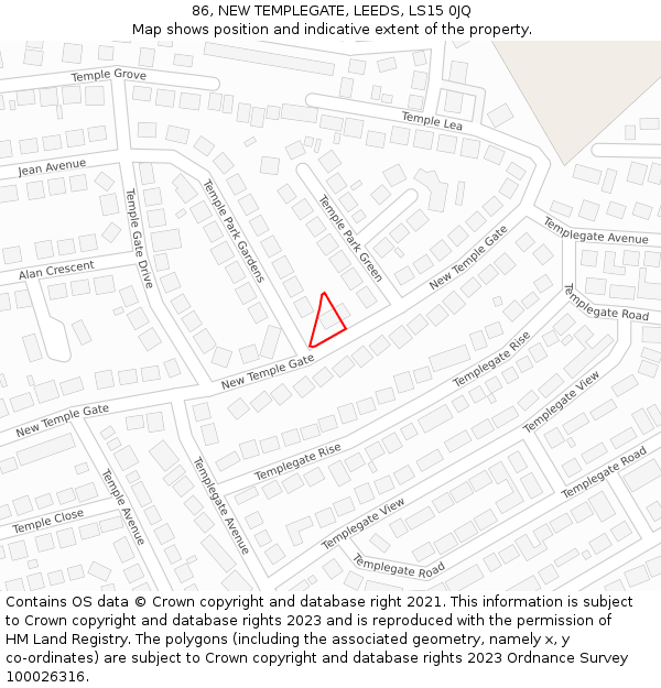 86, NEW TEMPLEGATE, LEEDS, LS15 0JQ: Location map and indicative extent of plot
