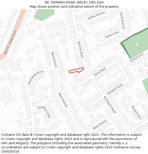 86, NORMAN ROAD, RIPLEY, DE5 3GN: Location map and indicative extent of plot