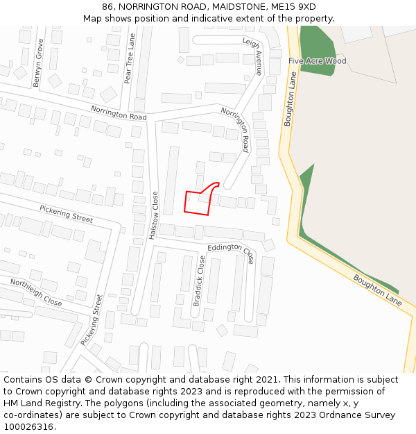 86, NORRINGTON ROAD, MAIDSTONE, ME15 9XD: Location map and indicative extent of plot