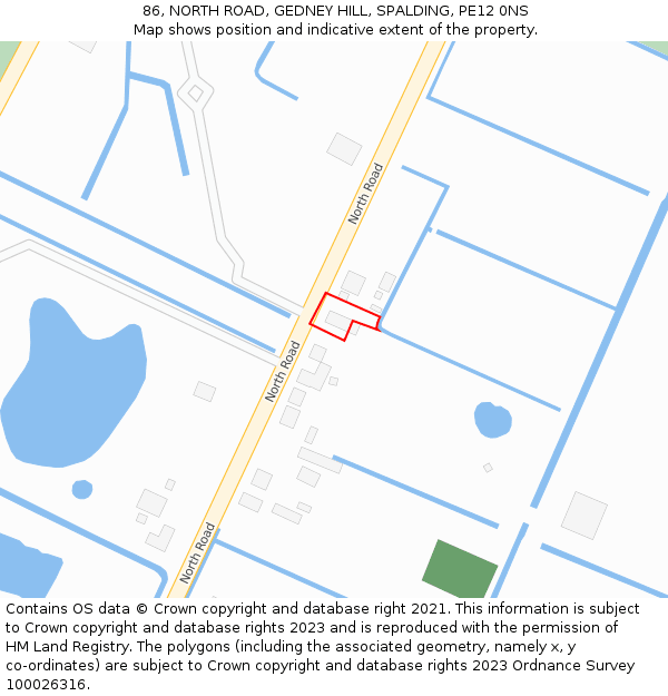 86, NORTH ROAD, GEDNEY HILL, SPALDING, PE12 0NS: Location map and indicative extent of plot