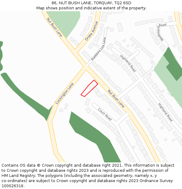 86, NUT BUSH LANE, TORQUAY, TQ2 6SD: Location map and indicative extent of plot
