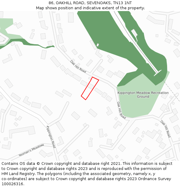 86, OAKHILL ROAD, SEVENOAKS, TN13 1NT: Location map and indicative extent of plot