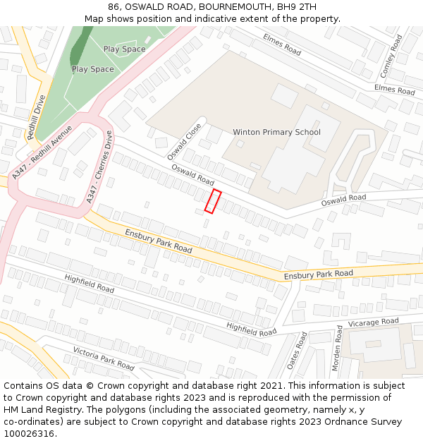 86, OSWALD ROAD, BOURNEMOUTH, BH9 2TH: Location map and indicative extent of plot