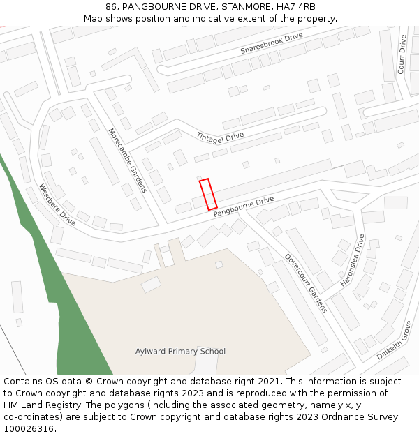 86, PANGBOURNE DRIVE, STANMORE, HA7 4RB: Location map and indicative extent of plot