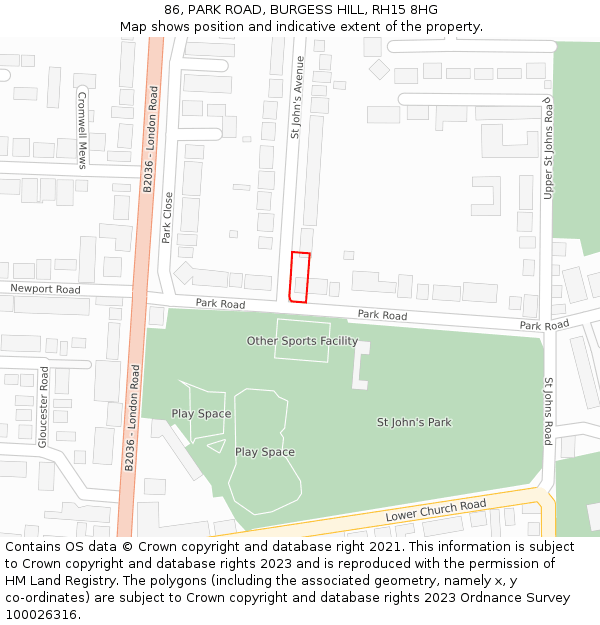 86, PARK ROAD, BURGESS HILL, RH15 8HG: Location map and indicative extent of plot