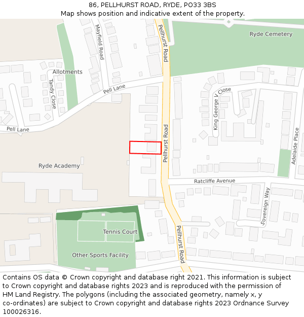 86, PELLHURST ROAD, RYDE, PO33 3BS: Location map and indicative extent of plot
