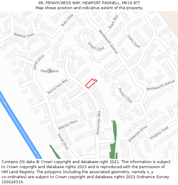 86, PENNYCRESS WAY, NEWPORT PAGNELL, MK16 8TT: Location map and indicative extent of plot