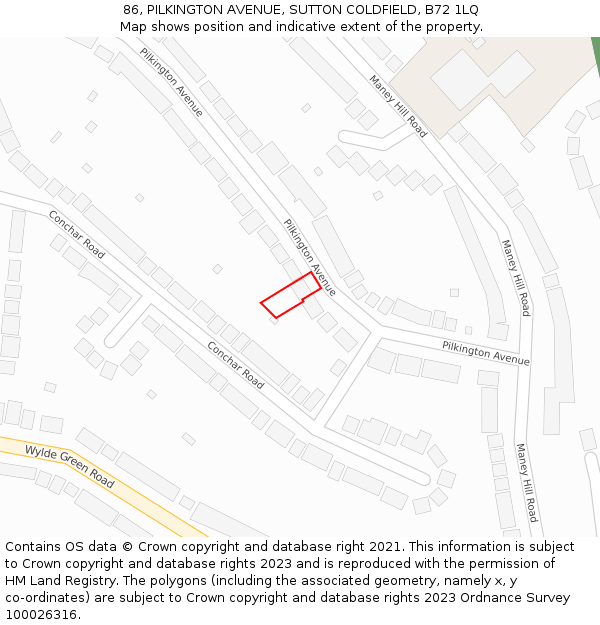 86, PILKINGTON AVENUE, SUTTON COLDFIELD, B72 1LQ: Location map and indicative extent of plot