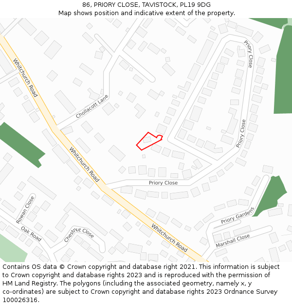 86, PRIORY CLOSE, TAVISTOCK, PL19 9DG: Location map and indicative extent of plot