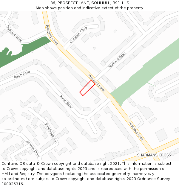 86, PROSPECT LANE, SOLIHULL, B91 1HS: Location map and indicative extent of plot