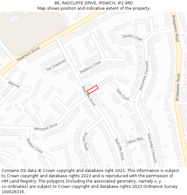 86, RADCLIFFE DRIVE, IPSWICH, IP2 9RD: Location map and indicative extent of plot