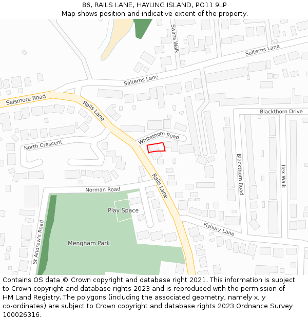 86, RAILS LANE, HAYLING ISLAND, PO11 9LP: Location map and indicative extent of plot
