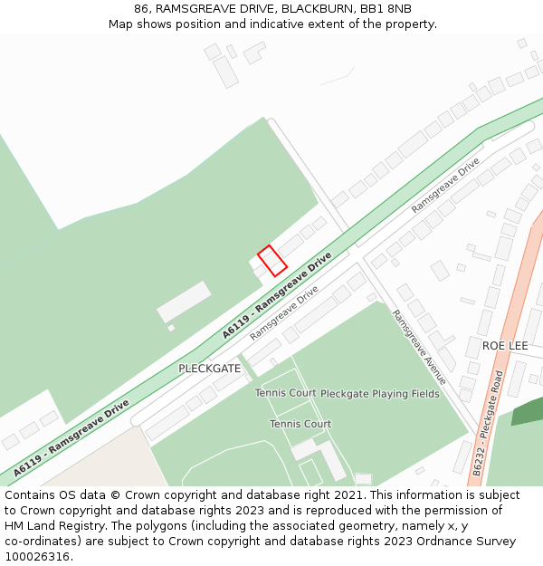 86, RAMSGREAVE DRIVE, BLACKBURN, BB1 8NB: Location map and indicative extent of plot