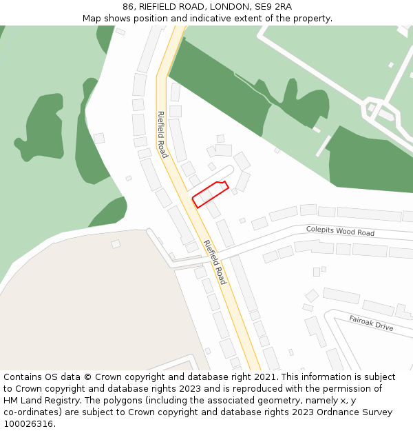 86, RIEFIELD ROAD, LONDON, SE9 2RA: Location map and indicative extent of plot