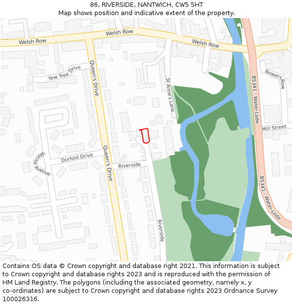 86, RIVERSIDE, NANTWICH, CW5 5HT: Location map and indicative extent of plot