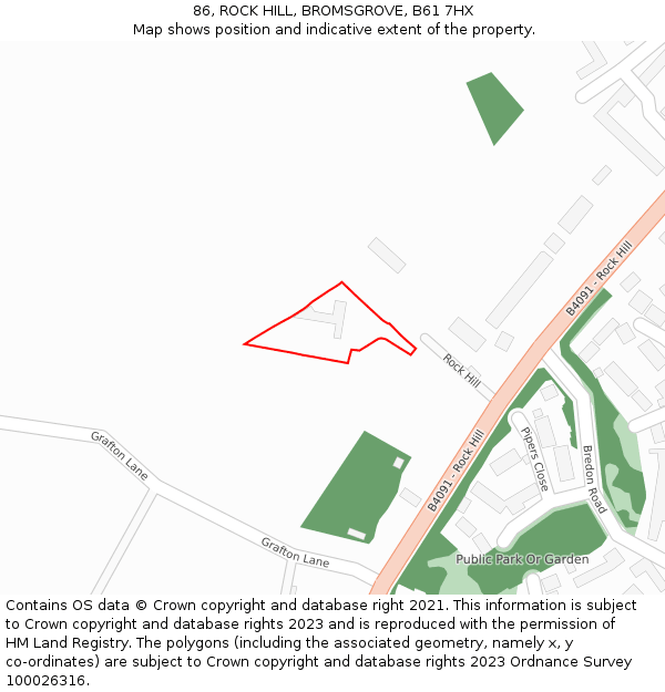 86, ROCK HILL, BROMSGROVE, B61 7HX: Location map and indicative extent of plot