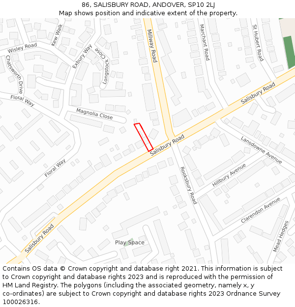 86, SALISBURY ROAD, ANDOVER, SP10 2LJ: Location map and indicative extent of plot