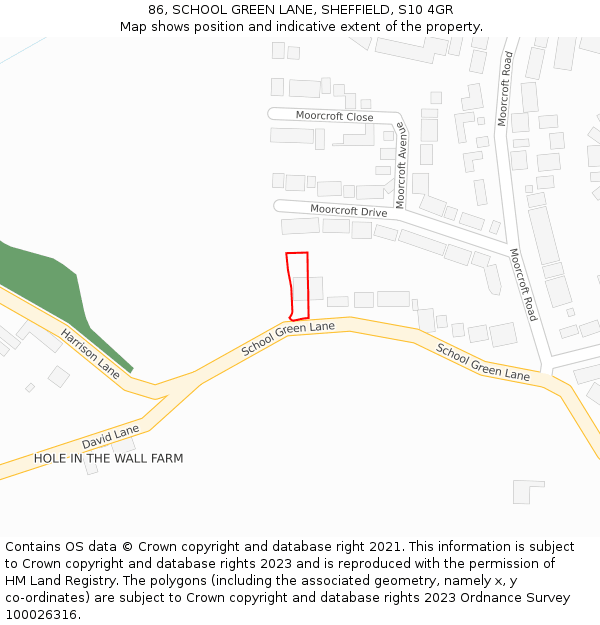 86, SCHOOL GREEN LANE, SHEFFIELD, S10 4GR: Location map and indicative extent of plot