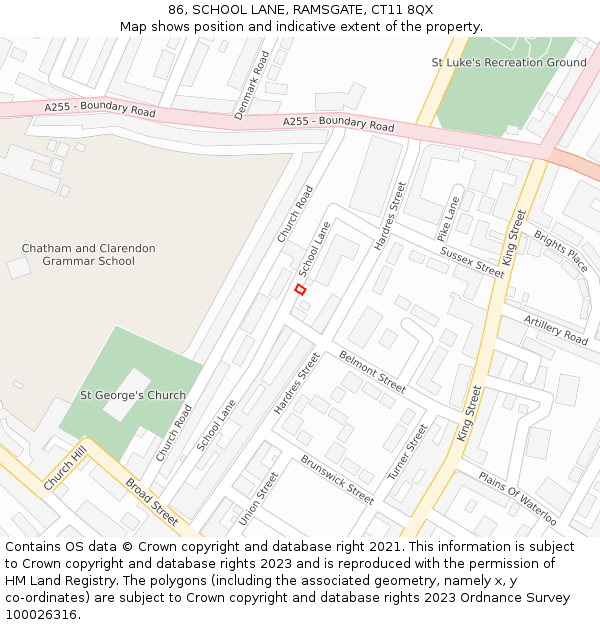 86, SCHOOL LANE, RAMSGATE, CT11 8QX: Location map and indicative extent of plot