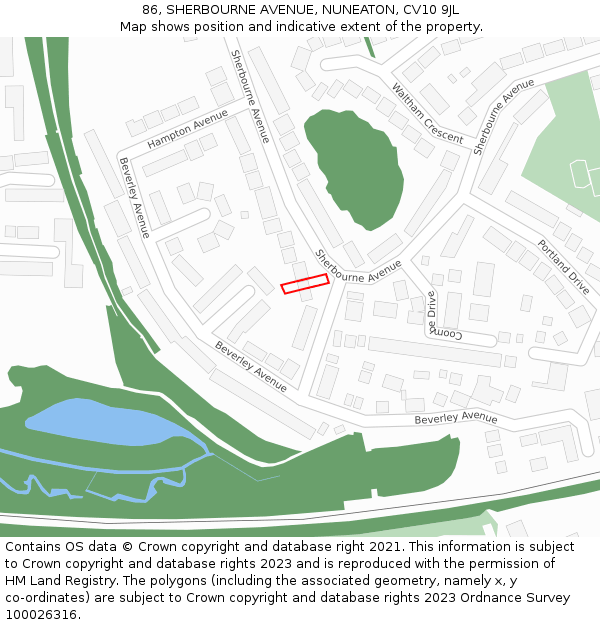 86, SHERBOURNE AVENUE, NUNEATON, CV10 9JL: Location map and indicative extent of plot