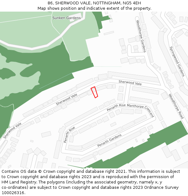 86, SHERWOOD VALE, NOTTINGHAM, NG5 4EH: Location map and indicative extent of plot