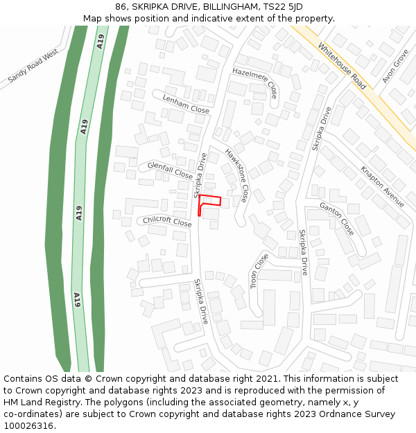 86, SKRIPKA DRIVE, BILLINGHAM, TS22 5JD: Location map and indicative extent of plot