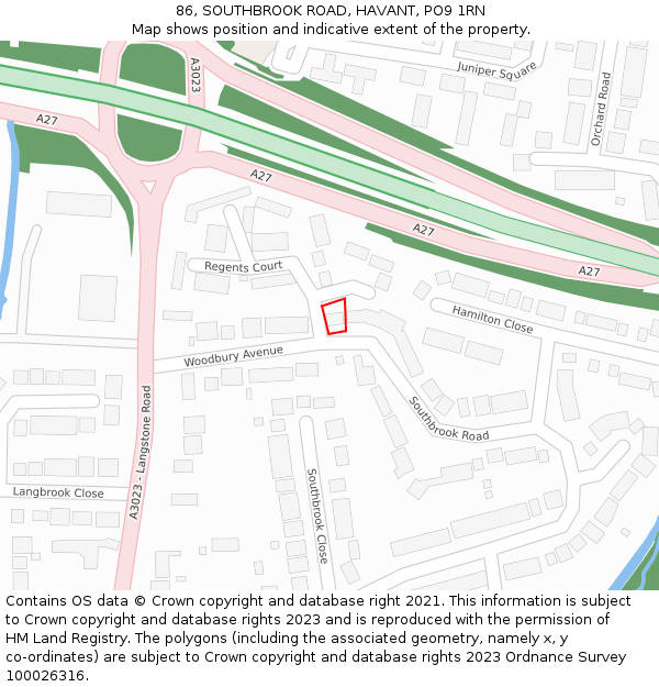 86, SOUTHBROOK ROAD, HAVANT, PO9 1RN: Location map and indicative extent of plot