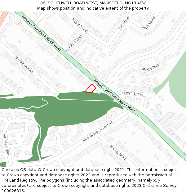 86, SOUTHWELL ROAD WEST, MANSFIELD, NG18 4EW: Location map and indicative extent of plot