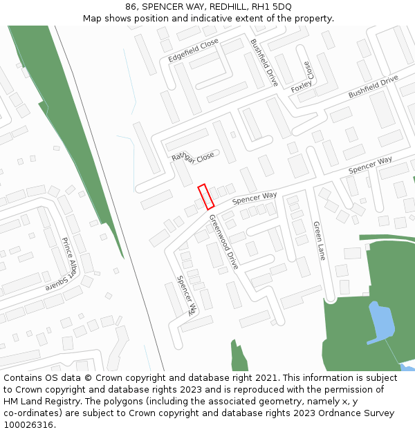 86, SPENCER WAY, REDHILL, RH1 5DQ: Location map and indicative extent of plot