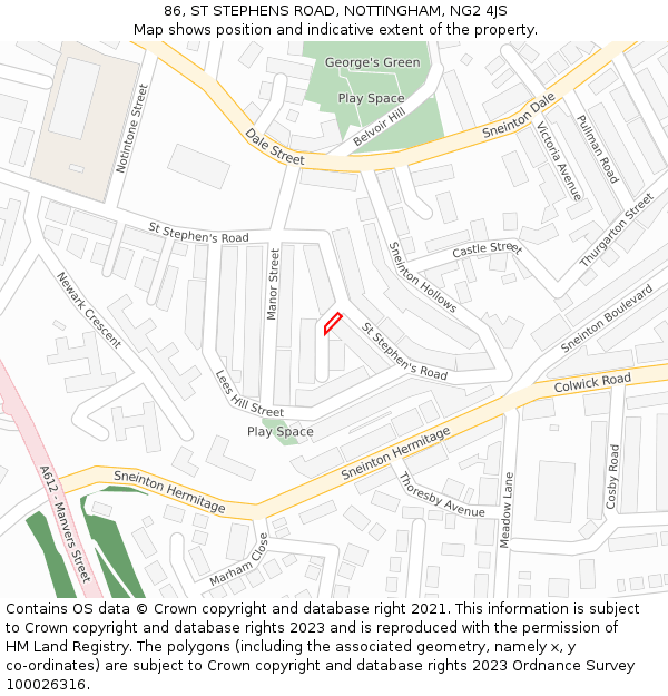 86, ST STEPHENS ROAD, NOTTINGHAM, NG2 4JS: Location map and indicative extent of plot