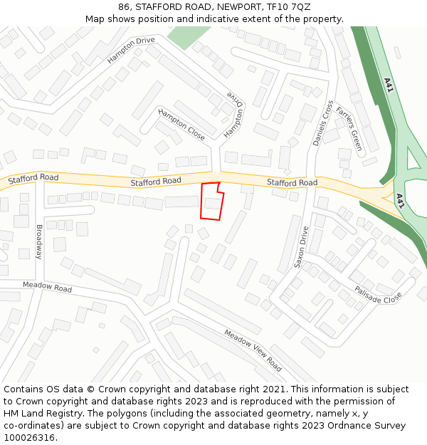 86, STAFFORD ROAD, NEWPORT, TF10 7QZ: Location map and indicative extent of plot