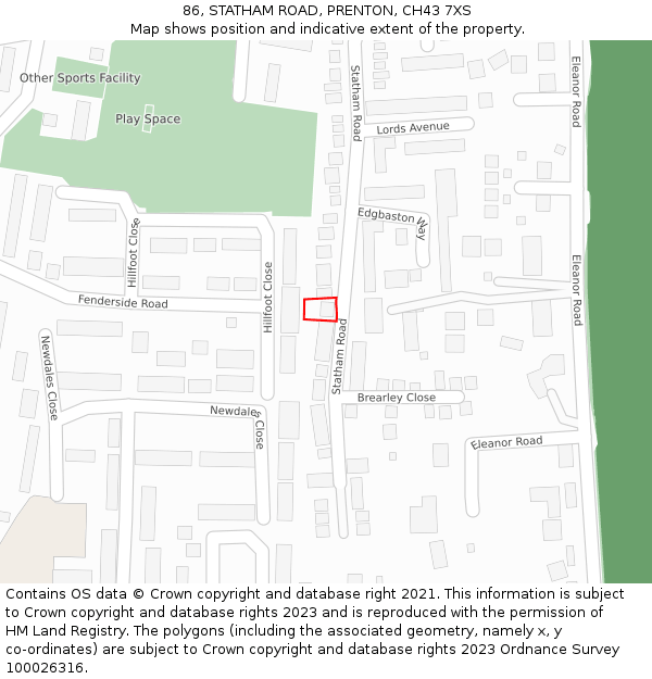 86, STATHAM ROAD, PRENTON, CH43 7XS: Location map and indicative extent of plot