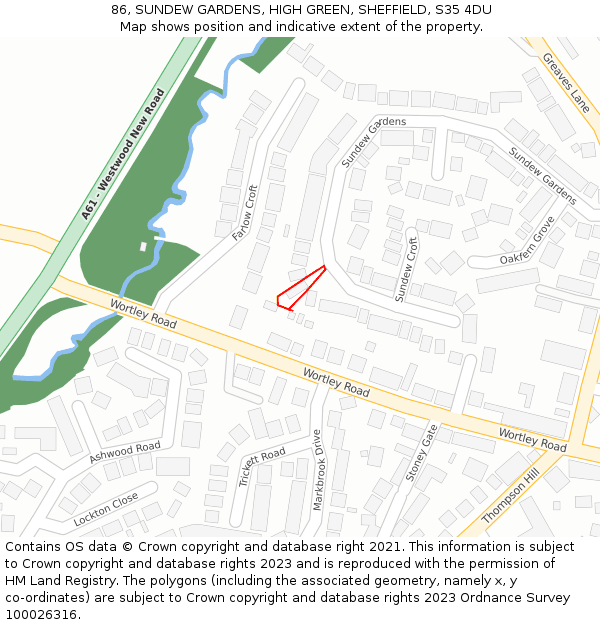 86, SUNDEW GARDENS, HIGH GREEN, SHEFFIELD, S35 4DU: Location map and indicative extent of plot