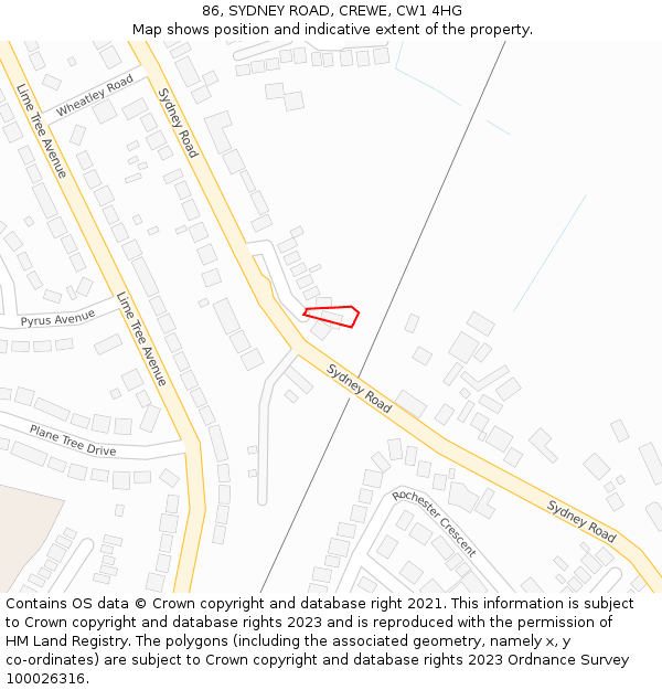 86, SYDNEY ROAD, CREWE, CW1 4HG: Location map and indicative extent of plot