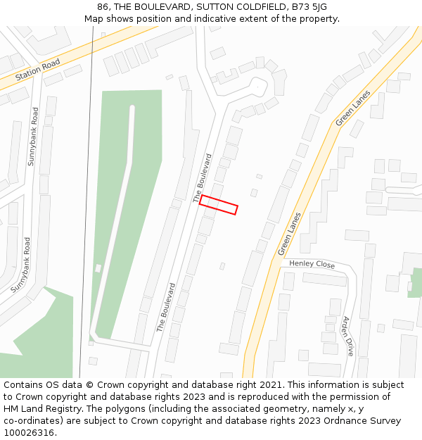 86, THE BOULEVARD, SUTTON COLDFIELD, B73 5JG: Location map and indicative extent of plot